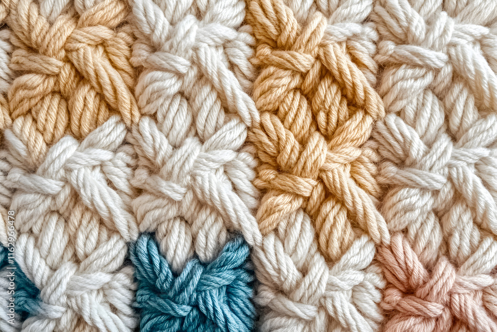 Close-up of hand made macrame texture pattern. ECO friendly modern knitting DIY natural decoration concept. Flat lay. Close-up of hand made macrame texture pattern. ECO friendly modern knitting DIY natural decoration concept. Flat lay.