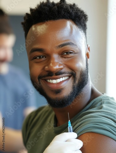 Smiling Man Getting COVID Vaccine photo