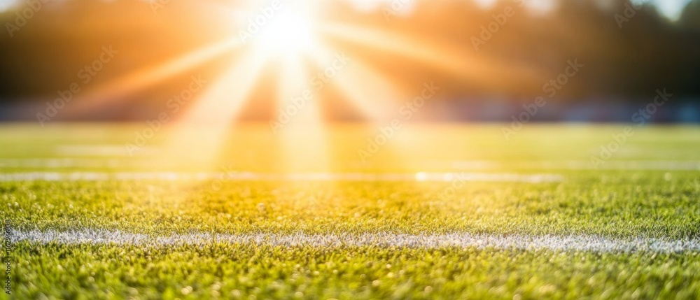 Fototapeta premium A field of grass with a sun shining on it