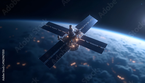 Wallpaper Mural High-tech satellite orbiting Earth, showcasing advanced space technology and solar panels
 Torontodigital.ca