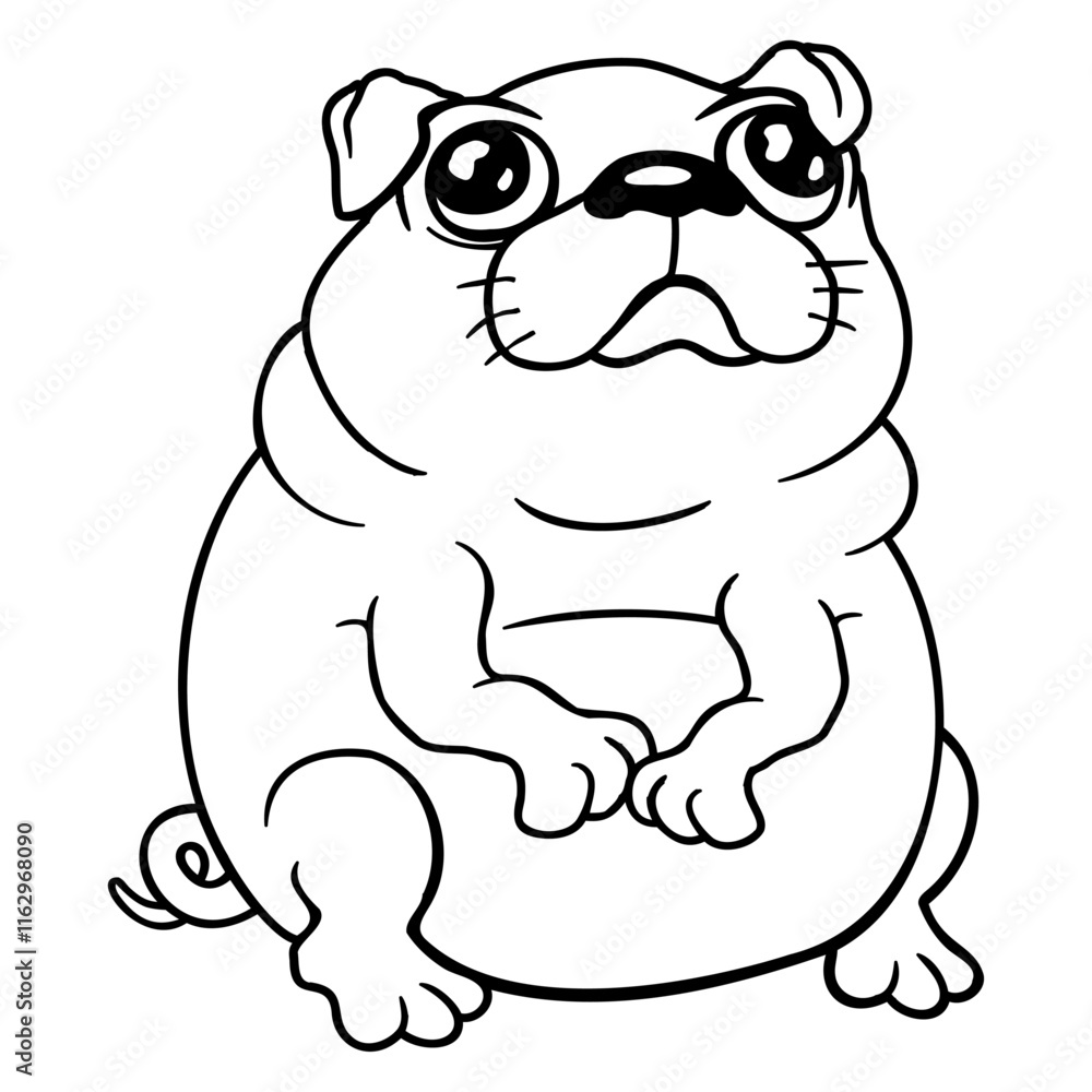 Naklejka premium Pug Dog Sits Small Begging Fat Looks Sad Hungry Design Lover Art Vector Illustration Card T-Shirt Poster Sticker Graphic Print Decorative Drawing Isolated Logo Decoration Symbol Creative Cool Style