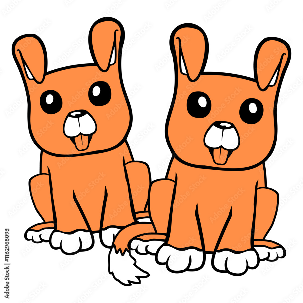 Obraz premium 2 Dogs Team Sitting Two Friends Crew Happy Brother Design Lover Art Vector Illustration Card T-Shirt Poster Sticker Graphic Print Decorative Drawing Isolated Logo Decoration Symbol Creative Cool Style