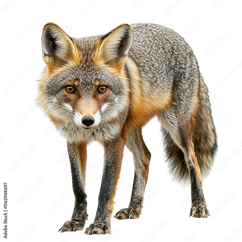 Fototapeta premium Fox is standing on transparent background.