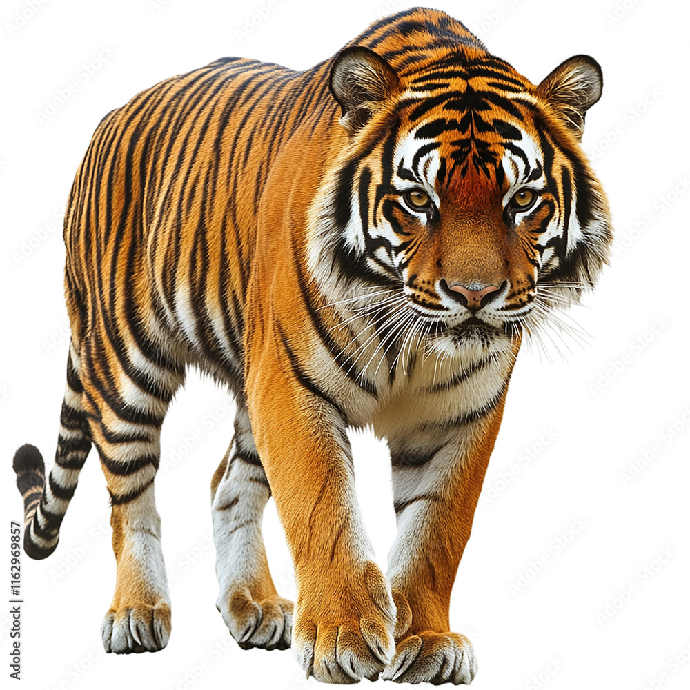 Obraz premium Tiger is walking on transparent background.
