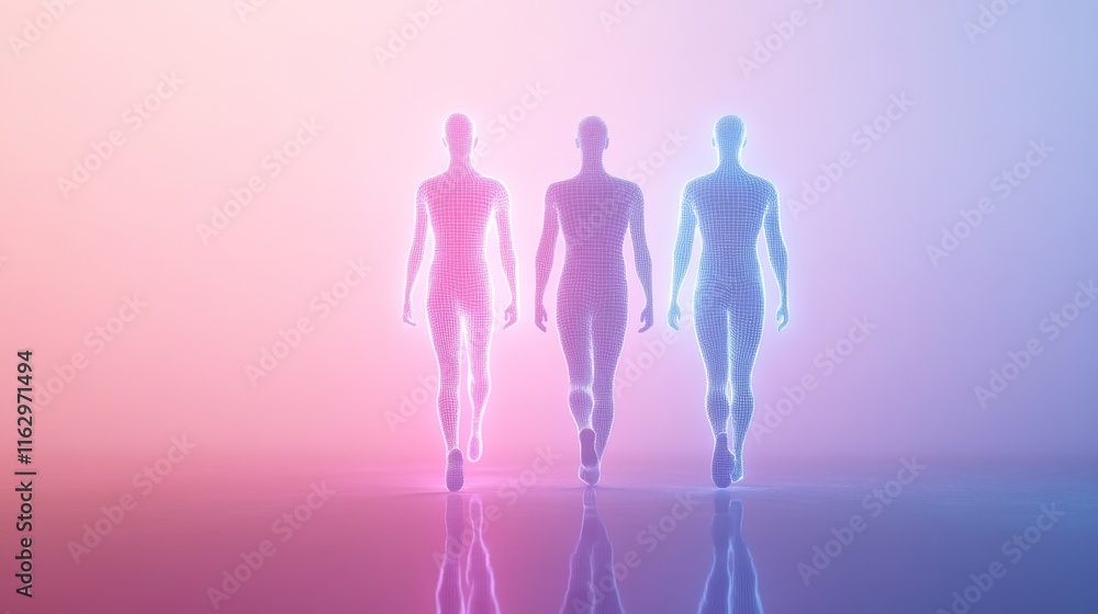Abstract figures walking in vibrant colors. Abstract figures walking in vibrant colors.