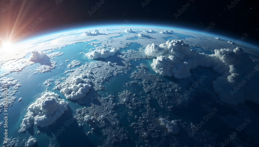 Earth viewed from spacecraft window with interior details and stunning blue planet against space Earth viewed from spacecraft window with interior details and stunning blue planet against space