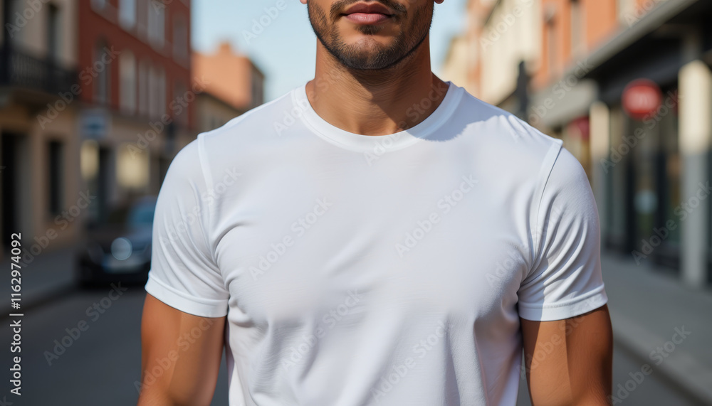 Fototapeta premium Casual stroll through a vibrant city street showcasing modern fashion styles in a sunlit atmosphere