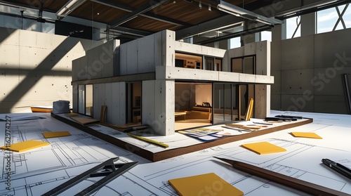 Fototapeta Naklejka Na Ścianę i Meble -  3d model of a house under construction