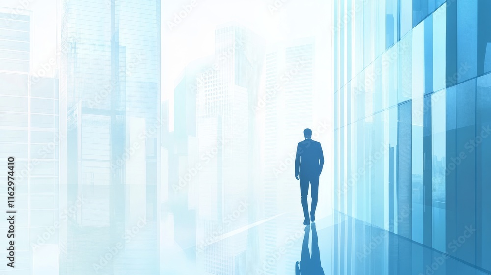 Fototapeta premium Businessman walking in a modern urban setting.