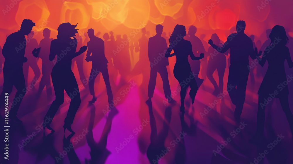 Energetic Crowd Dancing in Vibrant Party Atmosphere with Colorful Lights and Dynamic Silhouettes at Night Energetic Crowd Dancing in Vibrant Party Atmosphere with Colorful Lights and Dynamic Silhouettes at Night