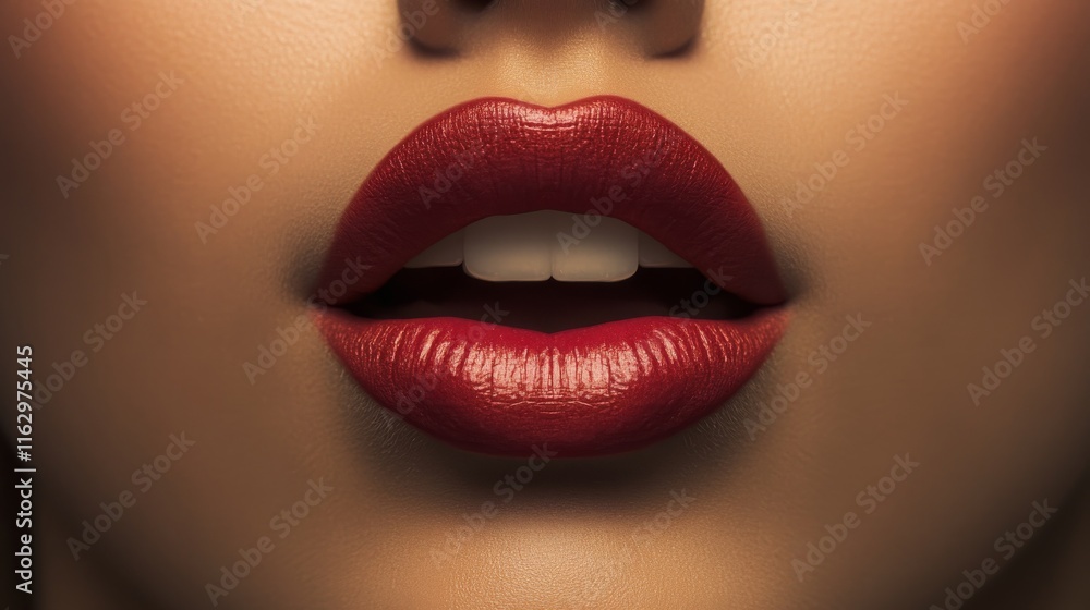 Close-up of lips with bold red lipstick. Close-up of lips with bold red lipstick.