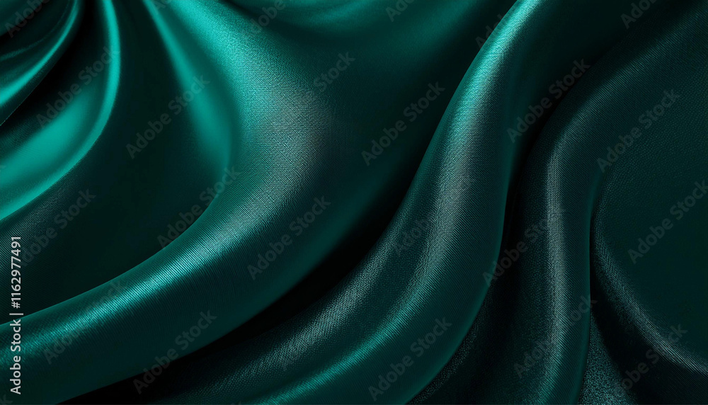 Fototapeta premium Black Dark Teal Jade Emerald Sea Green Abstract Background - Silk Satin Drapery Curtain
