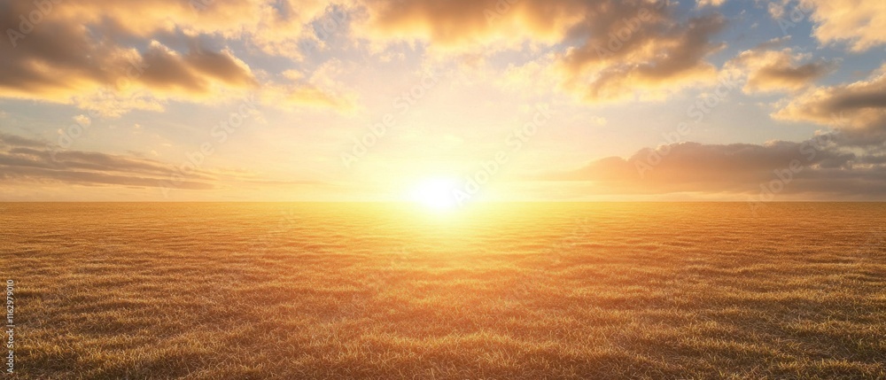 Fototapeta premium A beautiful sunset over a vast, empty field