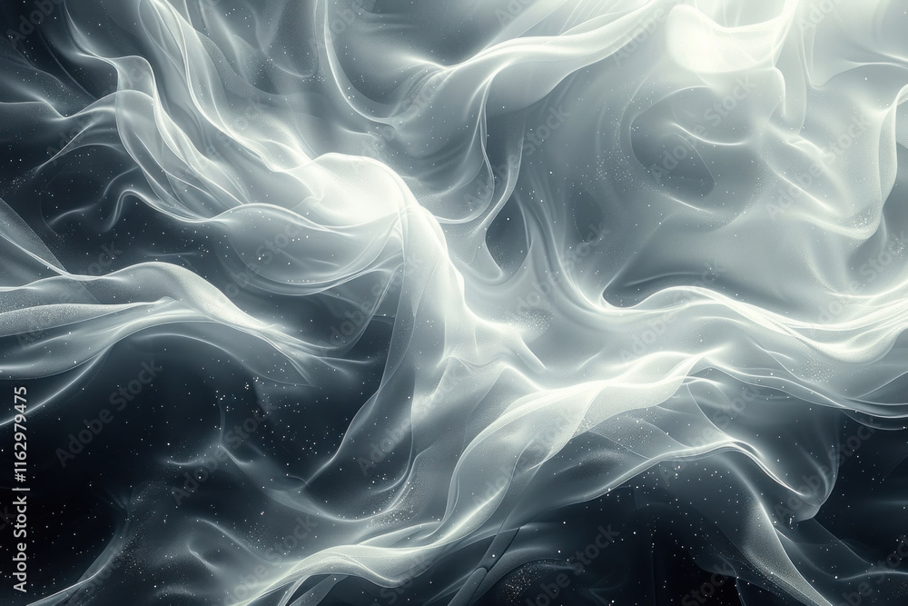 Streams of snow-white fabric, reminiscent of a galaxy or outer space, gracefully writhing against the backdrop of a dark starry sky. Streams of snow-white fabric, reminiscent of a galaxy or outer space, gracefully writhing against the backdrop of a dark starry sky.