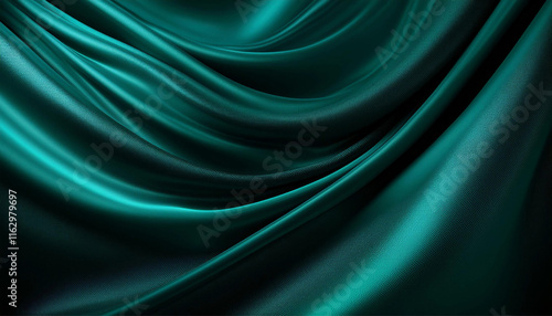 Black Dark Teal Jade Emerald Sea Green Abstract Background - Silk Satin Fabric with Glitter Shimmer