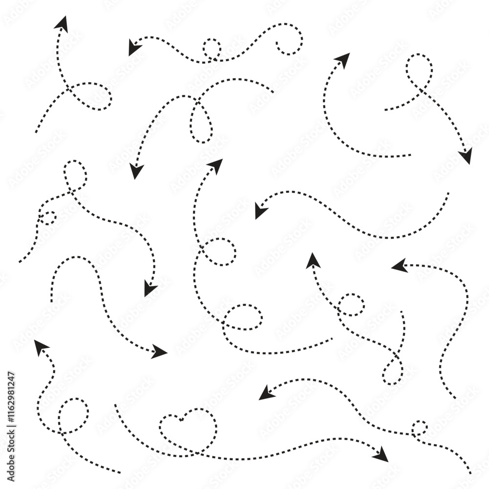 Curly Dotted Arrow Icon Set Vector Design. Curly Dotted Arrow Icon Set Vector Design.