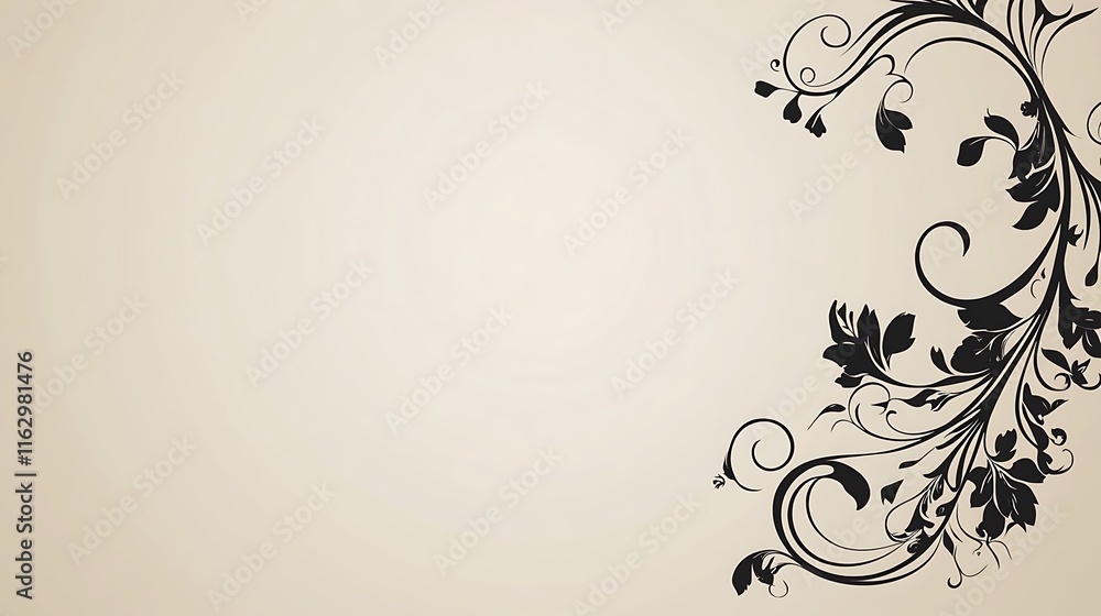 Elegant Black Floral Design on Beige Background Elegant Black Floral Design on Beige Background