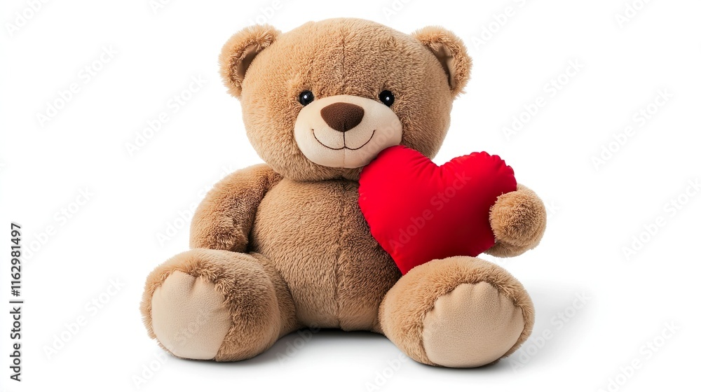 Obraz premium Cute Teddy Bear Holding Plush Red Heart Perfect Gift for Valentine’s Day 