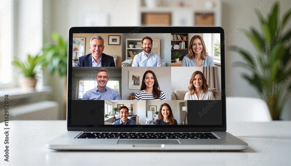 Diverse team collaborating in video conference, cloud communication Diverse team collaborating in video conference, cloud communication