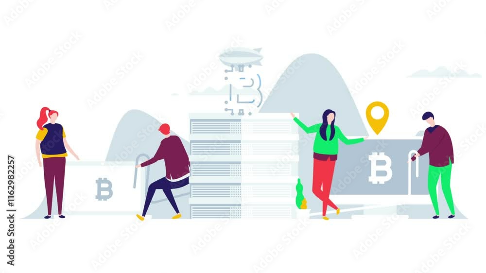 People around a board with graphs and money in 2D animation, symbolizing business investment and financial growth People around a board with graphs and money in 2D animation, symbolizing business investment and financial growth