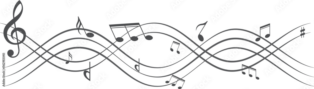 Music notes wave, Curve musical signs, sound wave line symbol, acoustic composition, Musical note, music sound, musical waves Music notes wave, Curve musical signs, sound wave line symbol, acoustic composition, Musical note, music sound, musical waves