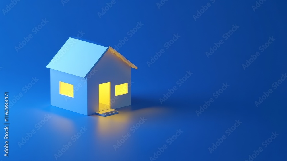 Cozy paper house model with illuminated windows. Cozy paper house model with illuminated windows.