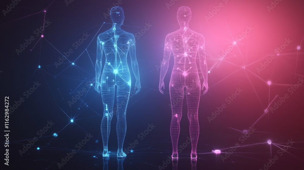 Digital representation of human figures connected. Digital representation of human figures connected.