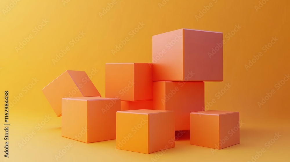 Obraz premium Abstract Orange Cubes Minimalist Composition