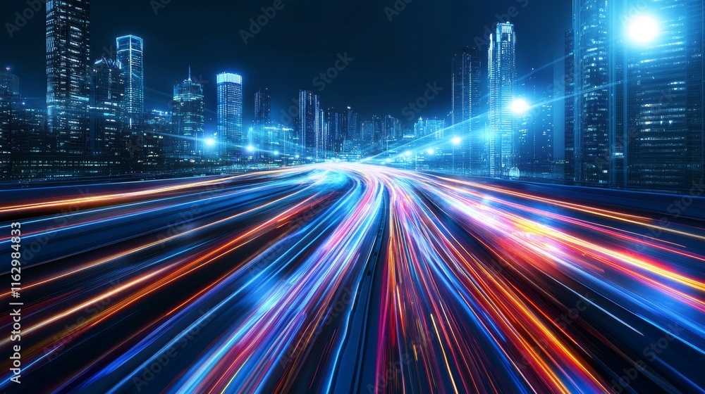 Fototapeta premium Dynamic city traffic with colorful light trails.