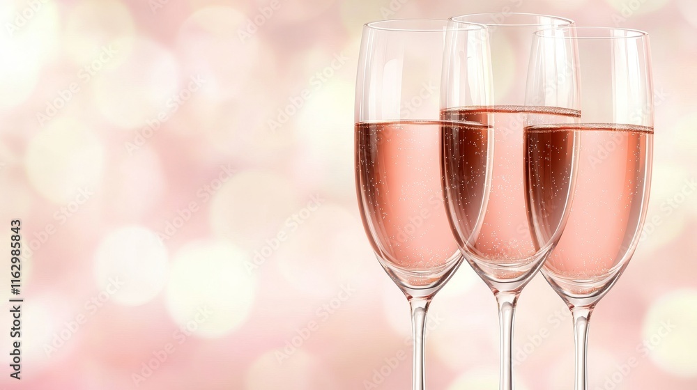 Elegant glasses of sparkling rose wine. Elegant glasses of sparkling rose wine.