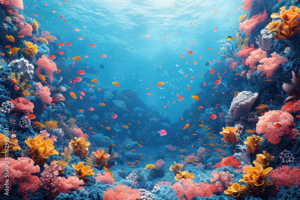 Naklejka premium underwater landscape inhabited by a variety of tropical fish.