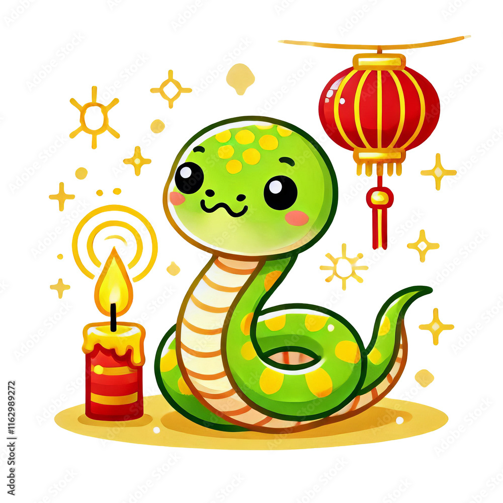Naklejka premium Chinese Zodiac Snake Sign Cute Cartoon - Year of the Snake - Cycle of Animals and Chinese Calendar - Asian Zodiac and Astrology - New Year Animal - Water, Earth, Wood, Metal and Fire