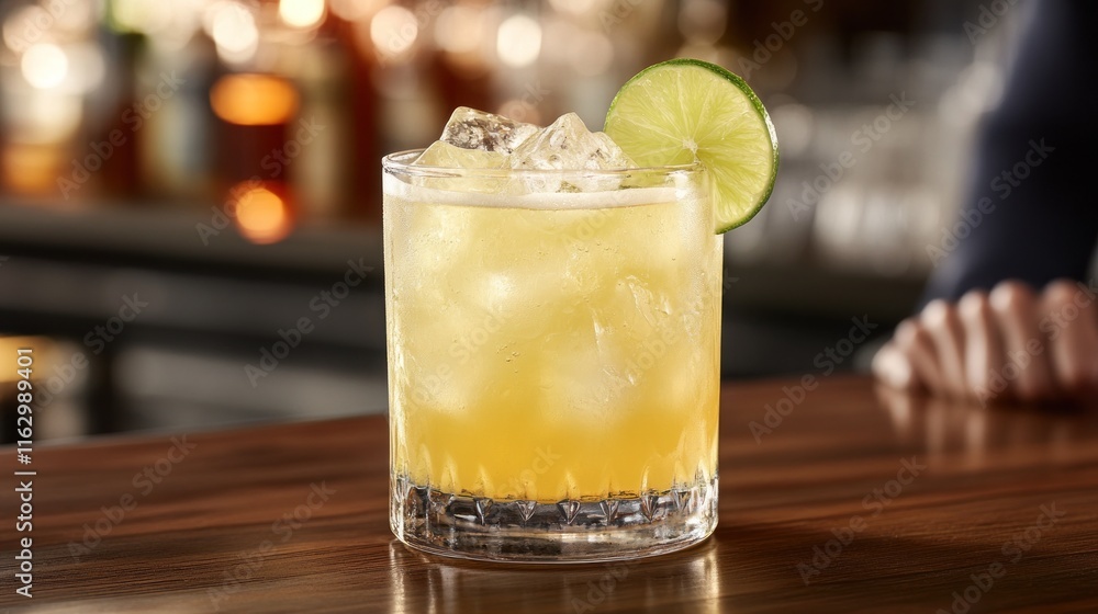 Refreshing Yellow Cocktail at a Bar Refreshing Yellow Cocktail at a Bar