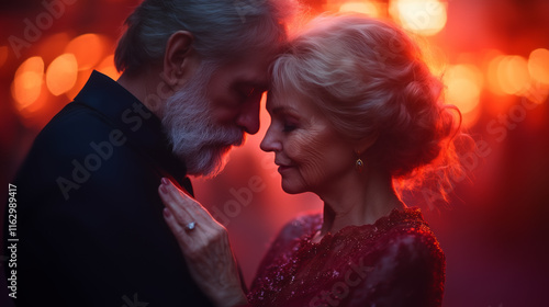 Wallpaper Mural An elderly couple dances tenderly hugging under warm, glowing lights, creating a romantic and intimate atmosphere Torontodigital.ca