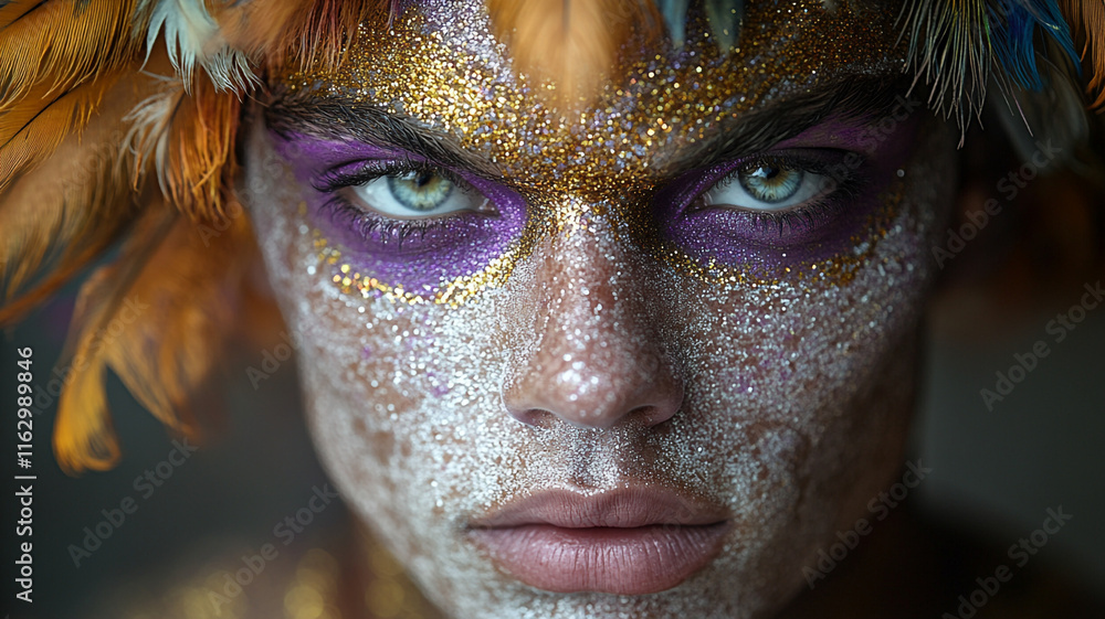 A young man wearing a Mardi Gras mask.. A young man wearing a Mardi Gras mask..
