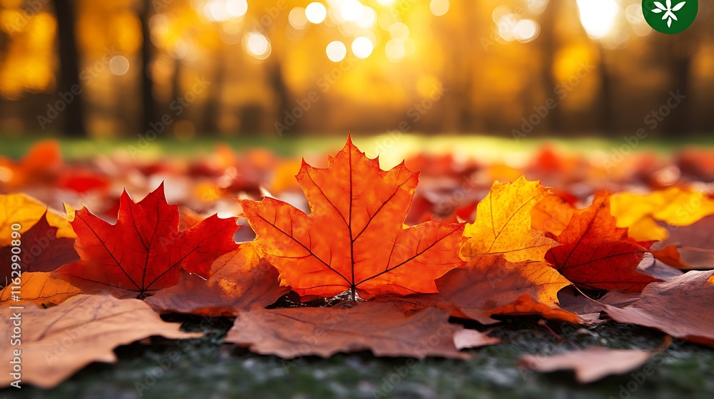 Vibrant Autumn Leaves Scattered On Forest Floor Vibrant Autumn Leaves Scattered On Forest Floor