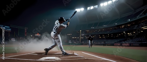 A dynamic shot of a baseball player swinging for a home run capturing the intensity and excitement of the game