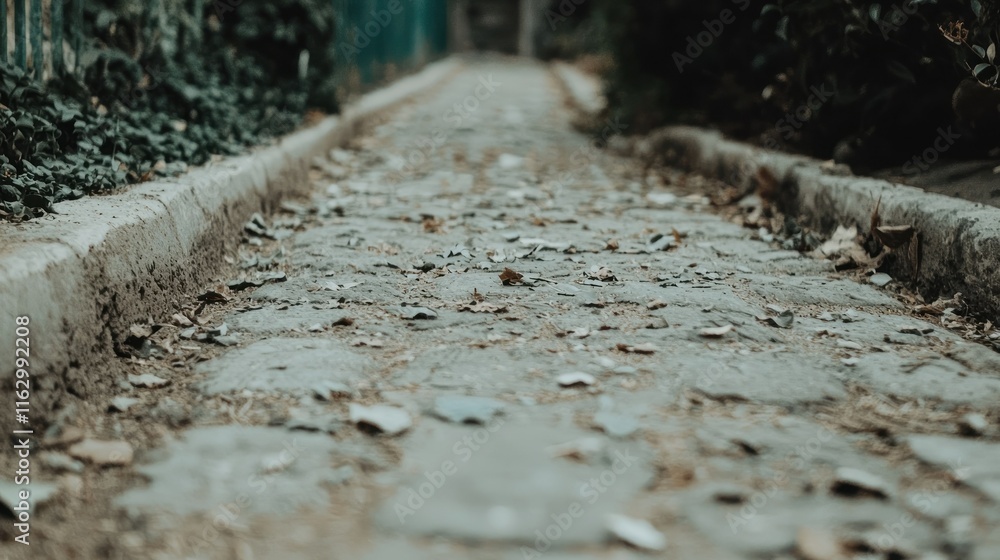 Cobblestone path covered with fallen leaves. Cobblestone path covered with fallen leaves.