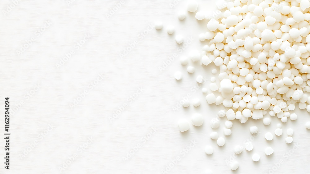 White tapioca pearls scattered on a white background White tapioca pearls scattered on a white background