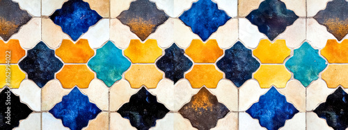 Colorful moroccan tiles creating geometric patterns on a wall