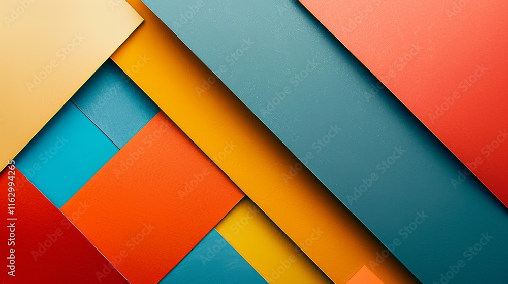 Fototapeta premium Colorful geometric composition with spheres and blocks in vibrant tones The image features a mixture of warm and cool colors in abstract forms, creating a playful atmosphere