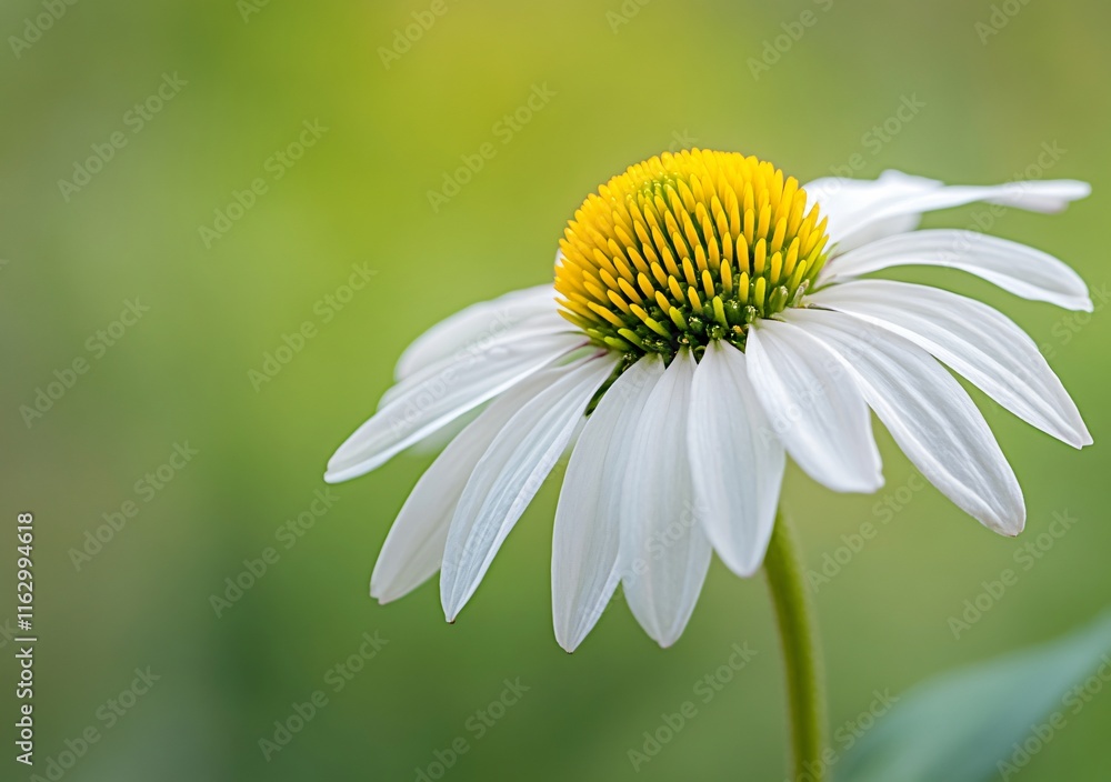 Obraz premium Close-up of White Coneflower with Yellow Center, Nature Photography