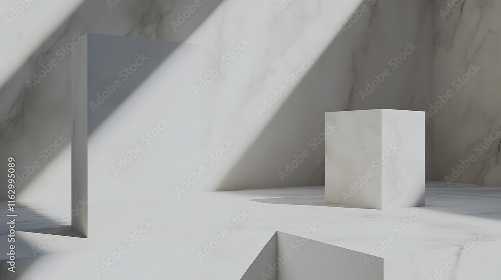 Obraz premium Minimalist White Marble Display with Geometric Forms