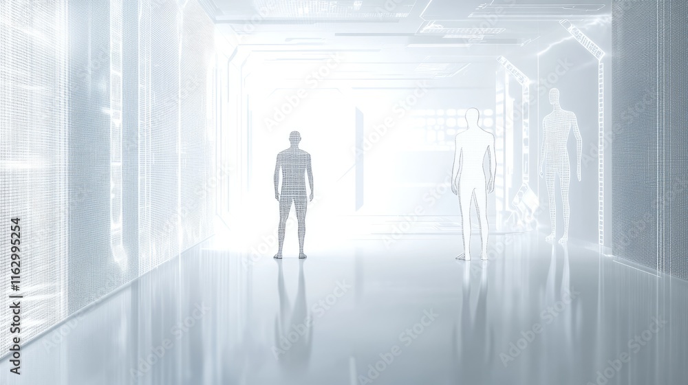 Futuristic space with human silhouettes. Futuristic space with human silhouettes.