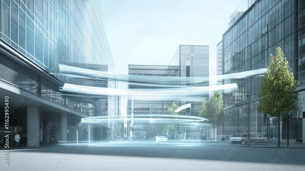 Obraz premium Futuristic urban architecture with glass structures.