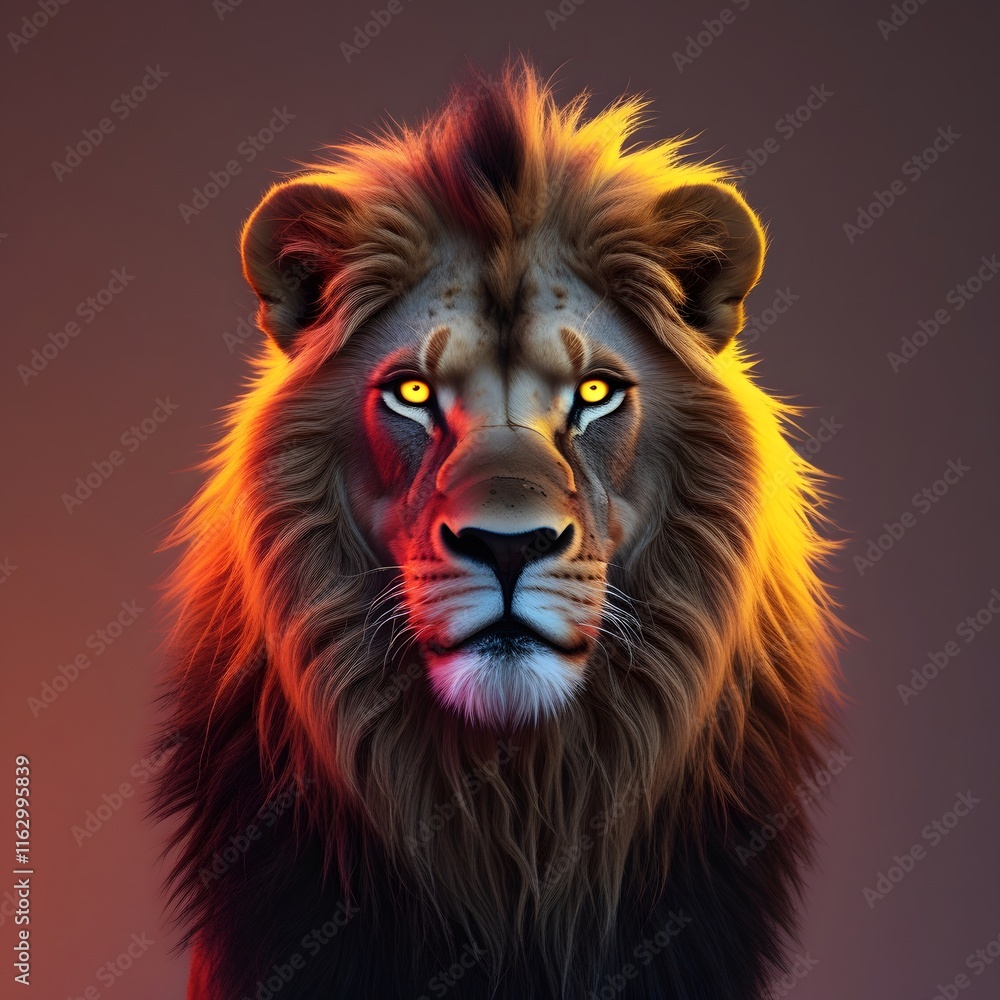 Fototapeta premium Artistic Neon Lion Headshot in Warm Hues