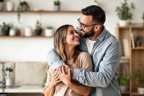 Couple embracing at home
