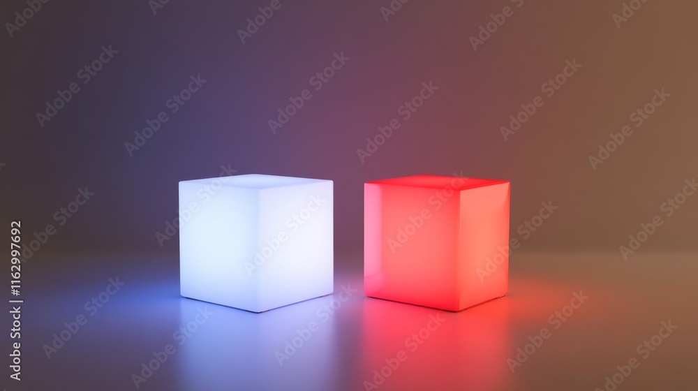 Illuminated cubes in contrasting colors. Illuminated cubes in contrasting colors.