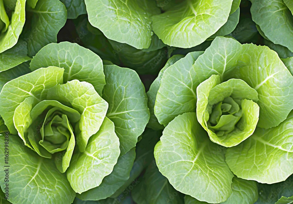 Fototapeta premium Fresh Green Lettuce Heads, Close-Up View of Organic Romaine Lettuce