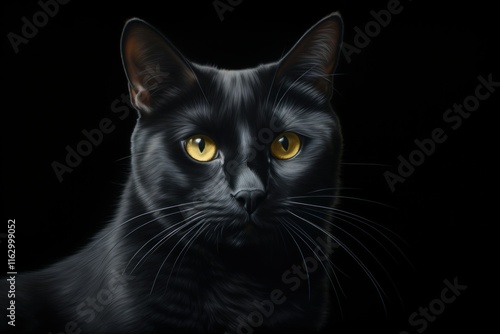 Cat.Mysterious Black Cat Gazing Intently, Capturing Elegance and Grace